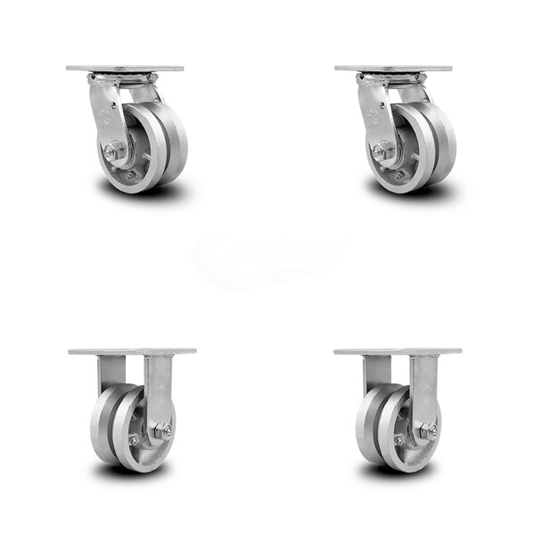 4 Inch V Groove Semi Steel Caster Set with Ball Bearings 2 Swivel 2 Rigid SCC